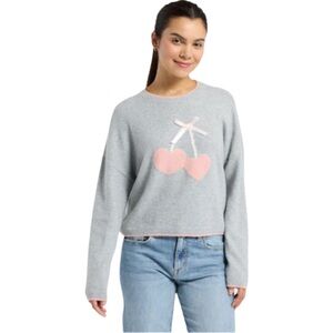 Pink Rose Gray Crewneck Sweater Hearts Cherries Size XL NWT Boxy Soft Girl